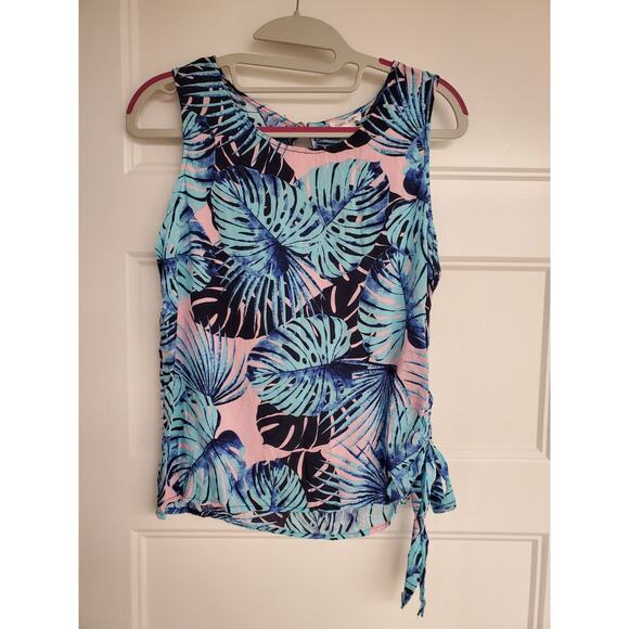 Women's Tribal Jeans Blue & Pink Tropical Jungle Floral Side Tie Tank | Size PS - Picture 3 of 13